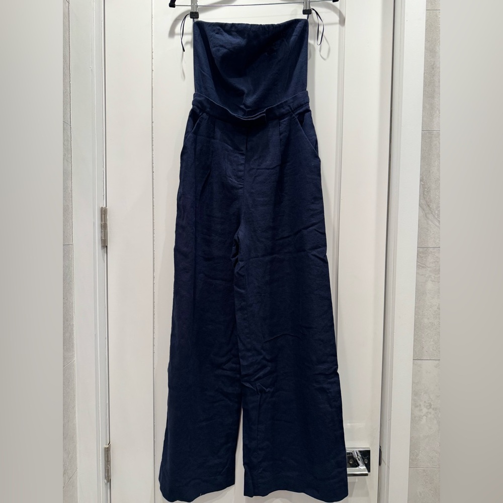Zara Strapless Navy Wide Leg Jumpsuit Elegant Evening Outfit XS